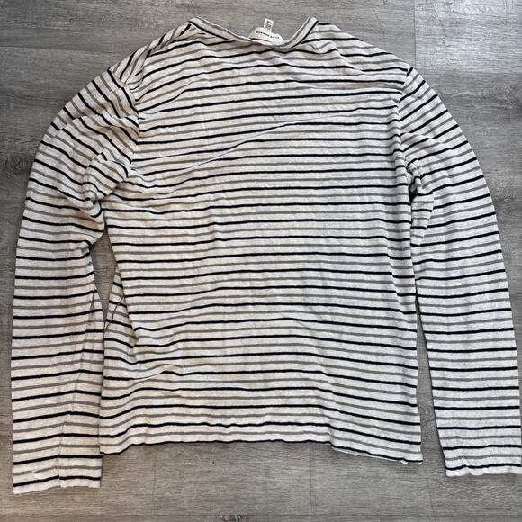 Club Monaco 100% Linen Striped Long Sleeve Tee Round Neck Stretch Thin Medium - Picture 7 of 7
